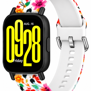 Ремешок силиконовый MRK для смарт-часов Redmi Watch 5 Active / Redmi Watch 5 Lite 22 мм с металической застежкой White Flowery