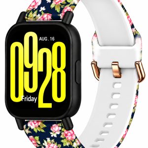Ремешок силиконовый MRK для смарт-часов Redmi Watch 5 Active / Redmi Watch 5 Lite 22 мм с металической застежкой Dark Blue Roses