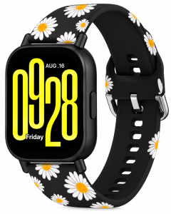 Ремешок силиконовый MRK для смарт-часов Redmi Watch 5 Active / Redmi Watch 5 Lite 22 мм с металической застежкой Black and White Camomiles
