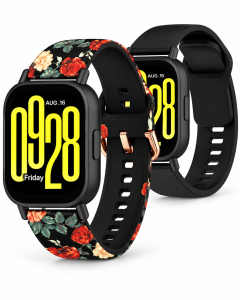 Комплект силиконовых ремешков MRK для смарт-часов Redmi Watch 5 Active / Redmi Watch 5 Lite 22 мм с металической застежкой Roses Black