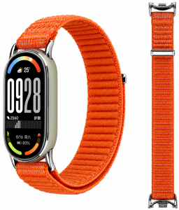 Ремешок тканевый MRK Nylon для Xiaomi Mi Band 8/9/10 с металическим креплением и застежкой на липучке Orange