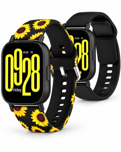 Комплект силиконовых ремешков MRK для смарт-часов Redmi Watch 5 Active / Redmi Watch 5 Lite 22 мм с металической застежкой Black Yellow Sunflowers